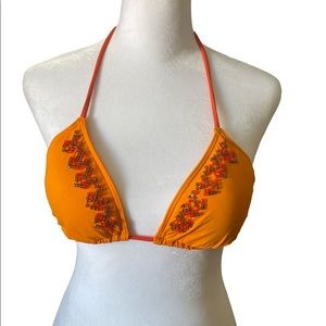 Y2K Hollister Orange Beaded Triangle String Bikini Top size Medium
